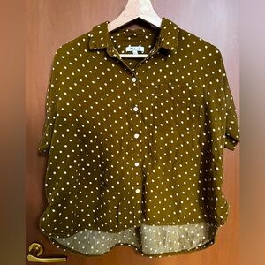 Madewell Oversized Button Down in Olive and Cream, Small/Medium